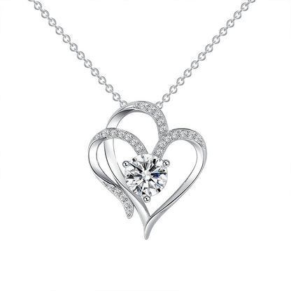 Heart-Shaped Zircon Necklace with Rhinestones – Double Love Pendant